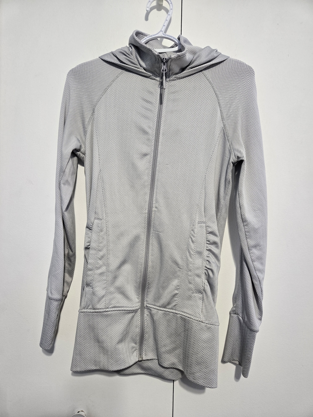 Mondetta Full Zip Hooded Jacket Women’s‎ XS Gray Herringbone Athletic Stretch